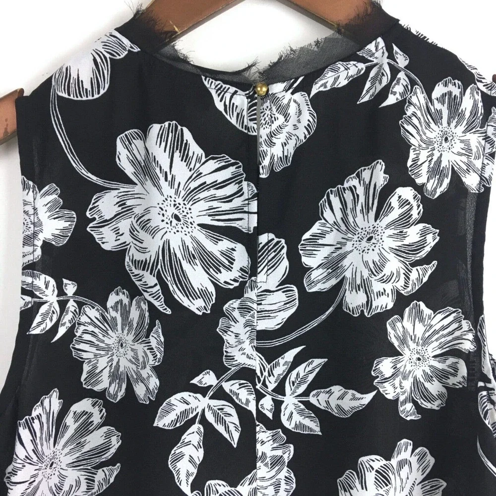Who What Wear Womens Top Small Black White Floral Sleeveless Chiffon Blouse - Picture 5 of 11